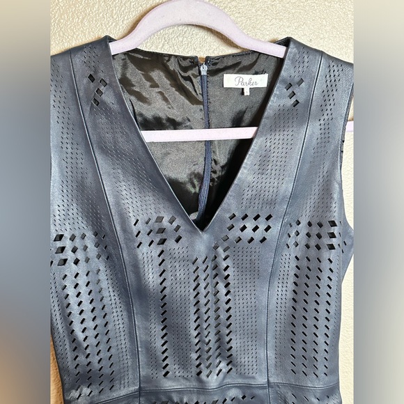 SOLD - Parker Genuine leather navy mini dress Size S - Picture 3 of 4